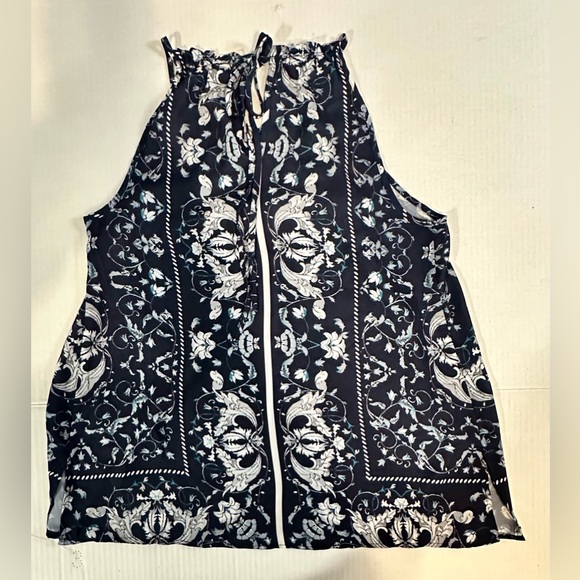 SOHO New York & Co Jeans Halter Top Tied Neck Navy Blue Paisley Print Small - Picture 6 of 8